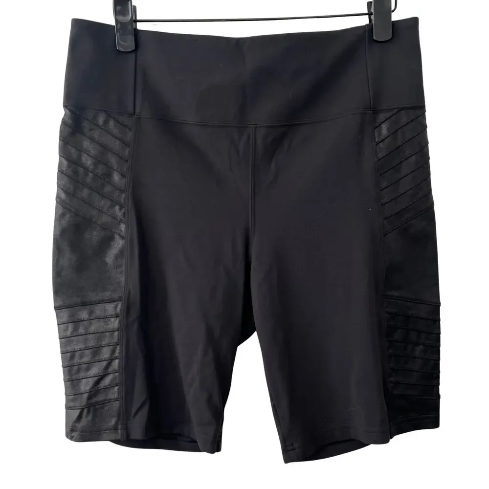Athleta Delancey Gleam Moto Shorts Size XL Black High Rise Sculptek Like New